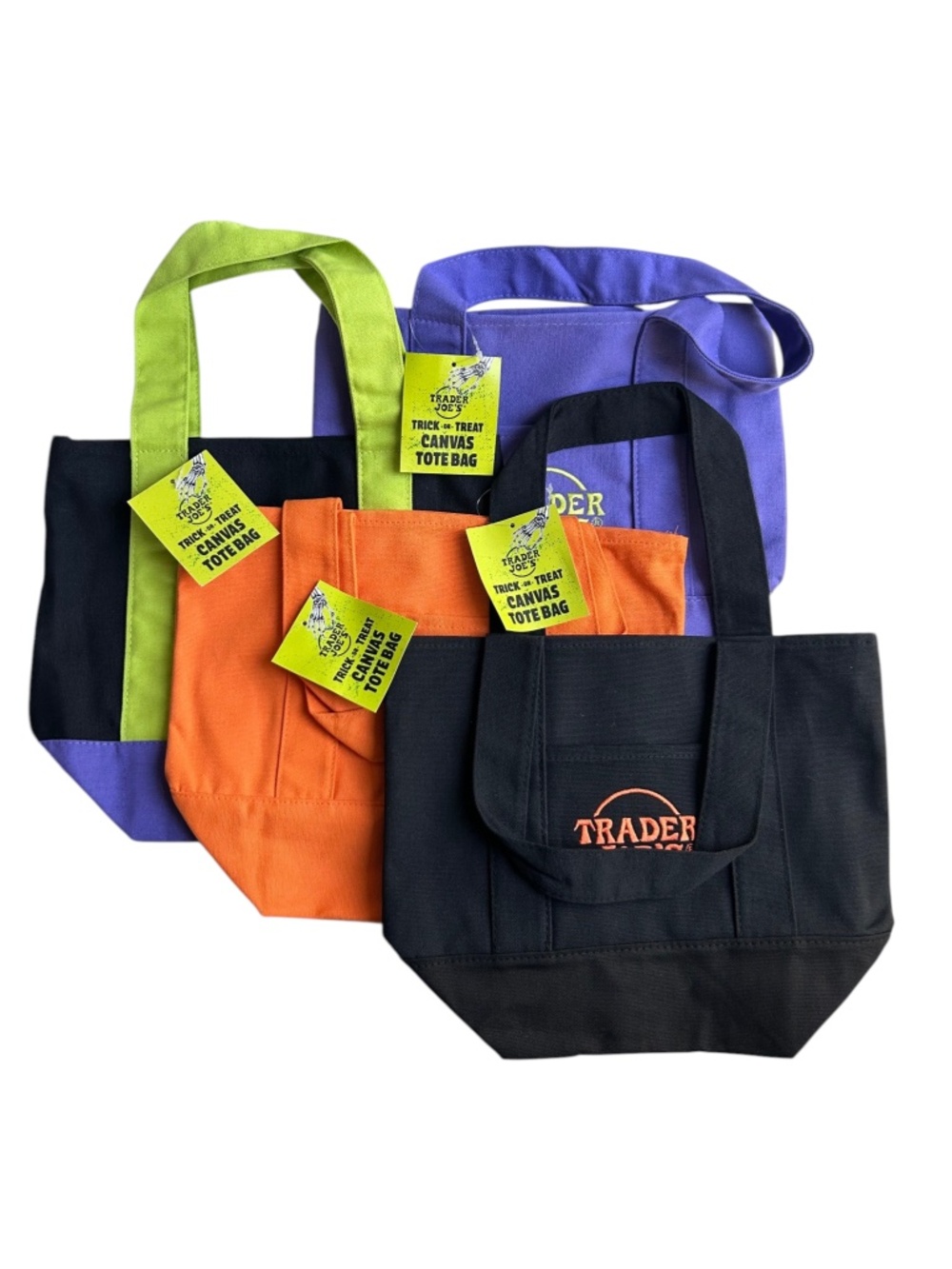 NWT Trader Joes Brand New Just In Mini Canvas Tote Shopping Bags Halloween